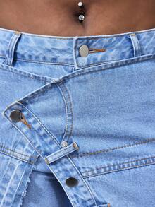 Slaydiva Quần jean denim tua rua thời trang thường ngày dành cho nữ - Màu xanh lam - Xem 7