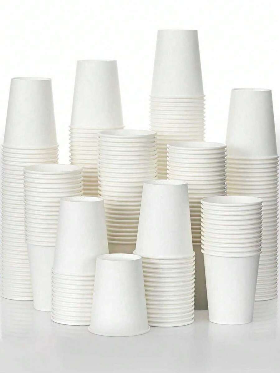 100/50pcs 9oz Paper Coffee Cups, Water Cups, Beverage Cups, Milk Cups, Juice Cups, Suitable For Hot/Cold Drinks, White Paper Disposable Cups For Office, Party, Picnic, Travel & Events - White - View 1