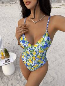 Swim Vcay-D Women's Random Print Spaghetti Strap One-Piece Swimsuit, Spring/Summer - Multicolor - View 7