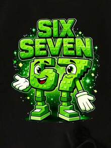 SHEIN 2件套幼儿男童休闲创意图案67数字、星星、字母印花短袖T恤和短裤，舒适日常穿着，适合春夏季节。 - 黑色 - 查看 6