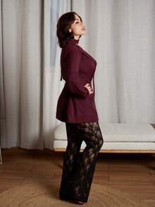 Lupita Cardoza Damen Burgunder Gewebe Jacke mit geraffter Taille und Doppelreiher Krawattenkragen, elegant für Party, Urlaub, Büro, Pendeln, Date, Halloween, Weihnachten vielseitige Blazer, Damen Burgunder Jacke Damen Anzüge Burgunder Damen Blazer für Damen Blazer für Damen Damen Nachtclub Party Weihnachtsballkleid - Rot - View 4