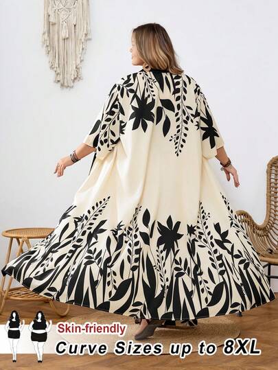 SHEIN CURVE+ Curve Size US22Music Festival, Seaside Vacation, Bohemia2pcs Printed Jacket And Pants Set, Vacation Beach Outfit