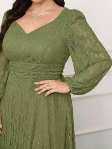 Modelyn Plus Size Elegant Party Solid Color Lace Dress Fall - Green - View 5