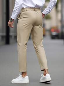 Manfinity Mode Men's Casual Pocketed Button Closure Versatile Commute Suit Pants, Formal, Ceremony - Khaki - View 2