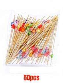 50/100Pcs Bamboo Pick Sweet Daisy Theme Flower Fruit Fork, Party Dessert Salad Stick Cocktail Skewer, Wooden Picks Wedding Birthday Party Supplies - Multicolor - View 29