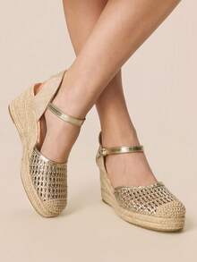 Styleloop Sapatos de Plataforma de Cor Sólida Minimalista, Clássicos, Confortáveis e Casuais, Adequados para Looks de Férias e Essenciais de Viagem - Dourado - Visão 2