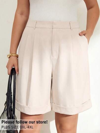 Auralis Plus Size Casual Solid Color Shorts, Summer