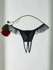 SpicyHot Celana Dalam Seksi Wanita dengan Hiasan Pita dan Rumbai Motif Jala - Hitam - View 11