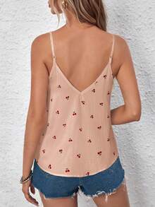 SHEIN LUNE 女士樱桃印花休闲度假吊带衫 - 西瓜粉 - 查看 2