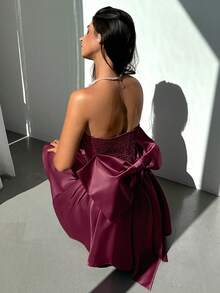 Aloruh 性感露背针织紧身连衣裙，咖啡棕色 - 酒紅色 - 查看 4