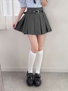 FRIFUL Women's Summer/Spring Solid Color Pleated Short Lining Shorts, Loose Casual Versatile Slim Fit Mini Skirt - Grey - View 6