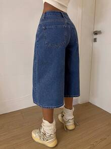 StreetHx Women's Fashionable Casual Sports Style Wide Leg Straight Jeans - Dark Wash - View 2