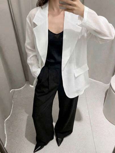 Ontre 2026 Spring/Summer Women's Lapel NeckLong Sleeve Single-Button Thin Blazer Jacket, Woven Fabric, Suitable For Valentine's Day, Wedding Season, Office Wear, Holiday Outfit