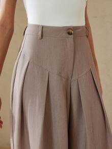 Aveloria Rosie New Arrival Spring/Summer Casual Fashion Versatile Pleated Design Wide Leg Suit Pants - Brown - View 1