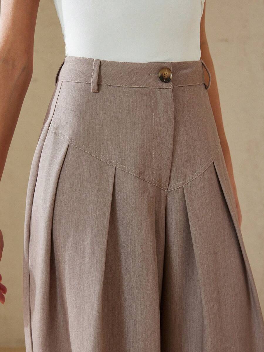 Aveloria Rosie New Arrival Spring/Summer Casual Fashion Versatile Pleated Design Wide Leg Suit Pants - Brown - View 1