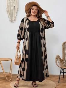 SHEIN CURVE+ Váy cỡ US22 dành cho người có thân hình đầy đặn, thích hợp cho lễ hội âm nhạc, kỳ nghỉ bên bờ biển, phong cách bohemian phối màu, thích hợp cho kỳ nghỉ thường ngày. - Đen và trắng - Xem 6