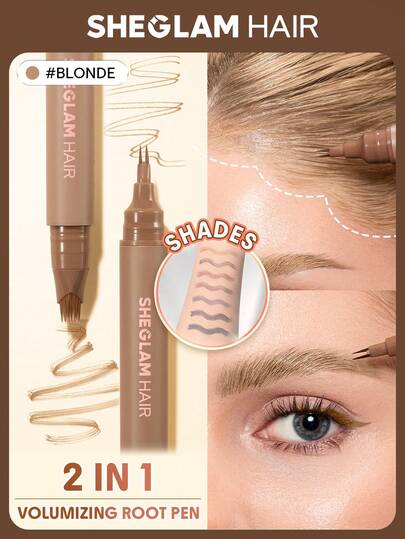 SHEGLAM HAIR Lápiz retocador de raíces 2 en 1 para dar volumen y volumen - Rubio, barra para la raíz del cabello, rellena la línea del cabello, delinea las cejas, dibuja las pestañas inferiores, multiusos, resistente al agua, al sudor y a la grasa, color intenso durante 24 horas, cobertura rápida y duradera.