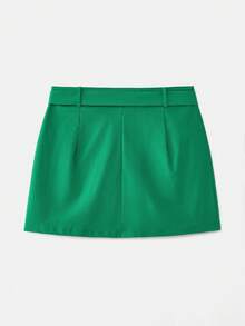 lacRébo 绿色迷你裙，配同色腰带，秋冬复古风 - 綠色 - 查看 9