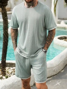 VENTUSAIL 男士休闲两件套 - 短袖T恤和短裤 - 綠色 - 查看 1