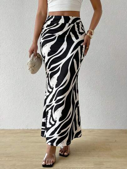 BamGleam 女士优雅度假风褶裥修身美人鱼裙摆黑色半身裙，夏季