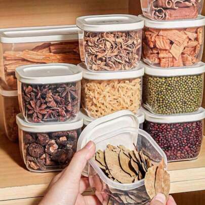 6 tarros apilables para especias con tapas - Hechos de material PP, estos recipientes extraíbles son adecuados para almacenar especias, hierbas y condimentos. Son soluciones de almacenamiento de cocina multifuncionales, perfectas para cocinas domésticas y campamentos al aire libre.