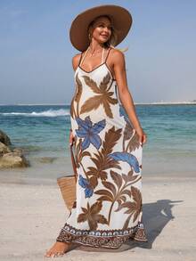 SHEIN Swim Vcay 孕妇沙滩度假植物印花无袖罩衫 - 彩色 - 查看 5