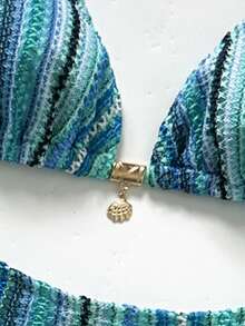 Swim Chiccia 女士夏季度假沙滩条纹挂脖比基尼套装（含泳裤） - 彩色 - 查看 3