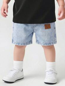 Quần short denim cạp chun co giãn, họa tiết phối màu, phong cách mùa hè cho bé trai. - Nhiều màu - Xem 1