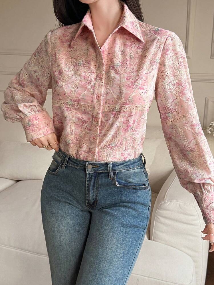 Women's Elegant Floral Print Blouse, Spring/Summer