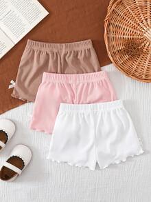 Souflis Souflis 3pcs Baby Girl 0-3Y Cute Summer Holiday White And Brown Pink Ribbed Knit Soft Shorts Set,Casual Sporty Elastic Fitted Above Knee Length Pants - Multicolor - View 2