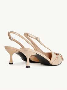 CUCCOO CHICEST Giày cao gót mũi nhọn bằng da PU thanh lịch, trang trí dây xích, dành cho nữ, mẫu mới Xuân/Hè. - Màu Khaki - Xem 4