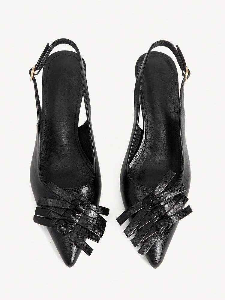 CUCCOO CHICEST French Retro Black Pointed Toe Slingback Sandals, Bow Stiletto Mid-Heel Shoes, Temperament Socialite Commuter Shoes