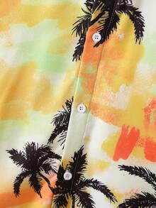 SHEIN Set 2 buc. cămașă și pantaloni scurți cu imprimeu floral, casual, pentru preadolescenti, școală/vacanță, potrivit pentru naveta, școală, sport, primăvară/vară - Multicolor - Vizualizare 3