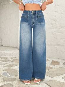 Rivivi Fashionable Casual Washed Straight Leg Jeans With Pockets - Medium Wash - View 7