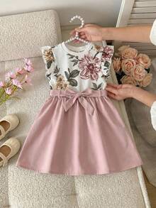 Emery Rose Kids Emery Rose Kids 少女碎花短袖系腰连衣裙 - 粉色 - 查看 3