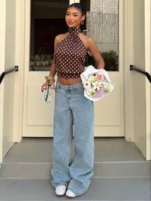 Muchica Women's Polka Dot Turtleneck Zipper Knit Camisole, Sleeveless, Minimalist Casual, Versatile For Daily Commute, Summer - Multicolor - View 6