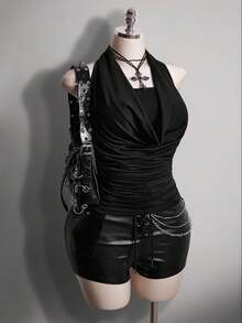 SHEIN ICON Áo yếm màu đen dành cho nữ cỡ lớn với trang trí dây xích kim loại. - màu đen - Xem 9