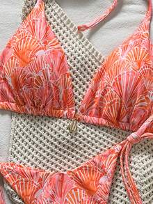 Swim Vcay Springbreak Women's Summer Beach Shell Print Halter Tie Sexy Bikini Swimsuit Set - Multicolor - View 6