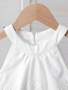 1pc Girls Elegant Sleeveless Hollow-Out Jacquard Fabric Dress, Suitable For Daily, Party And Holiday Wear, Summer - White - View 5