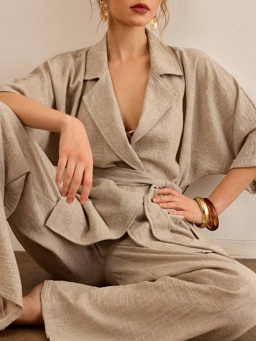 CasuGlow Trang phục nữ, Xuân Hè, Bộ đồ, Quần Palazzo ống rộng phong cách Boho Chic, Quần ống rộng cạp cao in họa tiết, Quần ống rộng phối ren đen thanh lịch, Quần ống rộng kiểu Địa Trung Hải, Quần xếp ly in họa tiết đá cẩm thạch, Trang phục nghỉ dưỡng cao cấp cho nữ, Bộ đồ sọc vải lanh pha mùa hè, Áo tank top và quần, Bộ kimono thắt lưng màu cam rực rỡ, Trang phục dự tiệc cưới trên bãi biển, Kỳ nghỉ phong cách Bohemian, Thường ngày - màu nâu - Xem 1