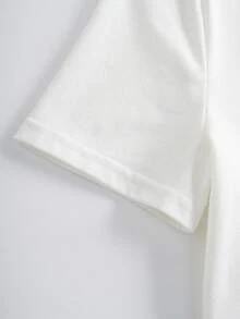 Tetris™ X SHEIN 少女爱心印花短袖T恤搭配松紧腰工装裤，休闲日常穿搭 - 白色 - 查看 6