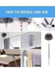 Ultra Fine Fiber Extendable Feather Dust Collector, Washable And Reusable, Used For Cleaning Ceiling Fans, High Ceilings, Televisions, Blinds, Cars, Household Appliances, Cleaning Tools, Floor Sweepers - Grey - View 2