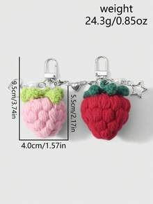 ROMWE Kawaii 2入甜美休閒精緻百搭時尚田園學院風 粉色/紅色 手鉤草莓鏤空星星愛心磁吸心形鑰匙圈配件 包掛件組合套組 情侶套組 適合姐妹、女友、情侶日常配戴，節日禮物 - 彩色 - 查看 5