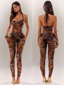 Radiana Bộ đồ hai mảnh gợi cảm độc đáo dành cho nữ, họa tiết da báo, gồm áo hai dây họa tiết da báo và quần legging bó sát, thích hợp cho buổi tối, tiệc tùng, cocktail, hòa nhạc, sinh nhật, hộp đêm, lễ hội, kỳ nghỉ, bãi biển. - Nhiều màu - Xem 6