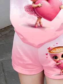 茶杯女孩、茶杯芭蕾舞女孩、卡布奇诺守护者、茶杯头冒险、复古可爱粉色蝴蝶结爱心温柔卡通人物印花、经典山海图案、少女休闲简约短袖短裤两件套，适合夏季穿着、可爱夏季童装、夏季外出服、韩版风格、返校季、轻松舒适又时尚的儿童服装、春夏休闲装、婴幼儿印花上衣、夏季新款、春夏时尚 - 彩色 - 查看 5