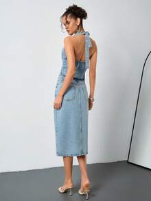SHEIN Top & Skirt 2 Pieces Denim Set - Medium Wash - View 3