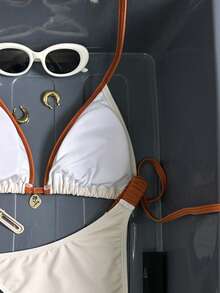 Swim Mod Girls' Printed Spaghetti Strap Halter Bikini Top And Ruched Side Triangle Bottoms 2 Pieces Swimwear - Multicolor - View 5