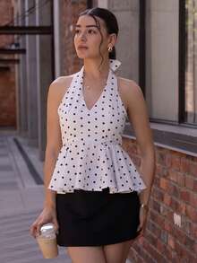 Andrea Bello 时尚性感圆点印花露背吊带上衣 - 白色 - 查看 6