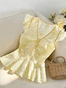 GlowEve Women's Embroidered Hollow-Out Vacation Shirt - Yellow - View 3