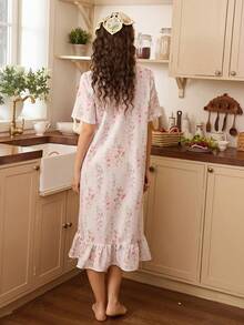 SHEIN 宽松浪漫碎花褶皱睡裙，夏季 - 彩色 - 查看 3